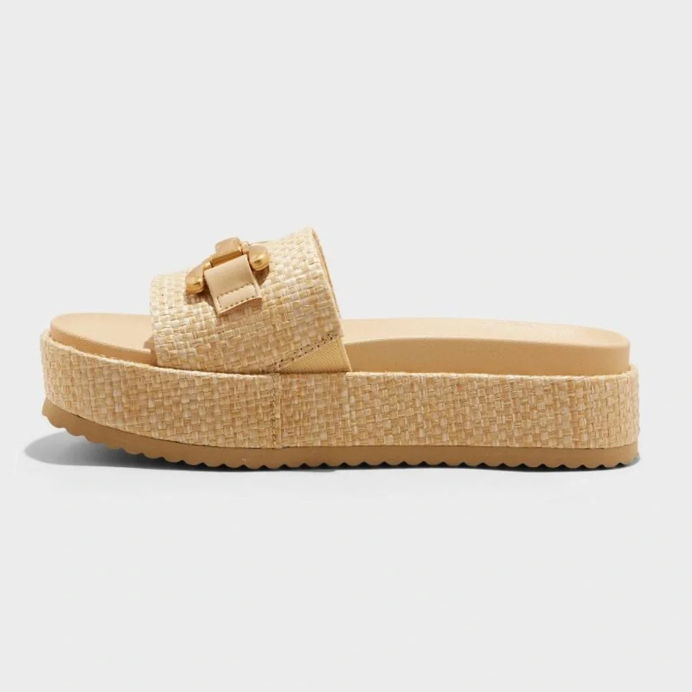 A New Day Agnes Platform Slide Sandals Target Beige Raffia